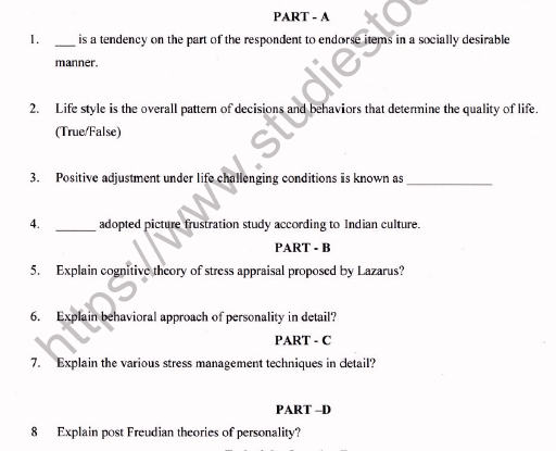 CBSE Class 12 Psychology Worksheet Set J Solved 1