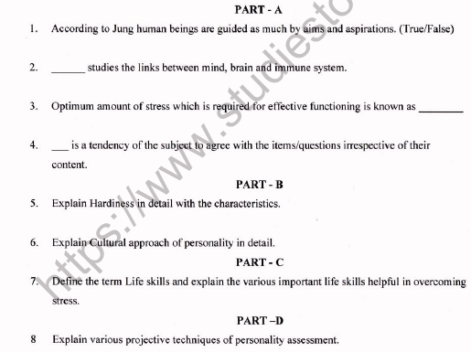 CBSE Class 12 Psychology Worksheet Set K Solved