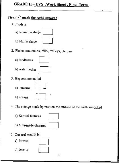 CBSE Class 2 EVS Sample Paper Set M