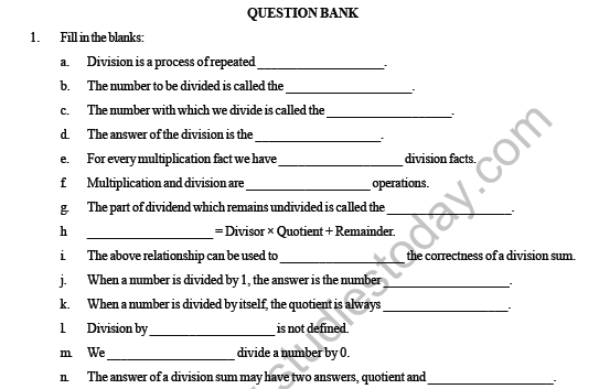 CBSE Class 3 Maths Division Question Bank 1