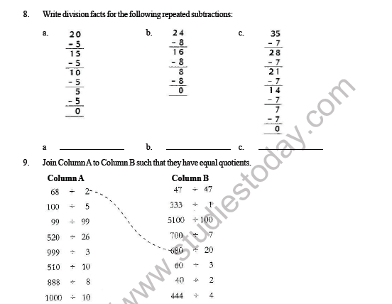 CBSE Class 3 Maths Division Question Bank 5
