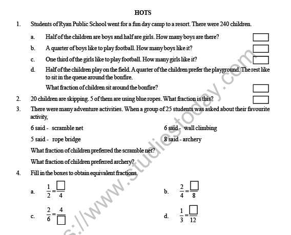 CBSE Class 3 Maths Fraction HOTs 1