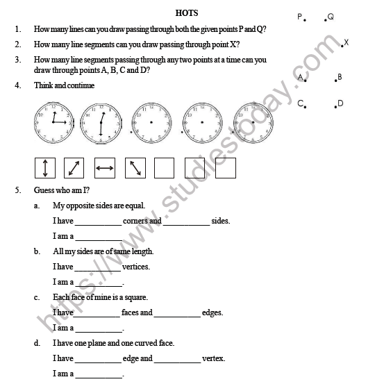 CBSE Class 3 Maths Geometry and Patterns HOTs 1