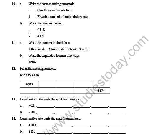 CBSE Class 3 Maths Number upto 9999 Question Bank 5