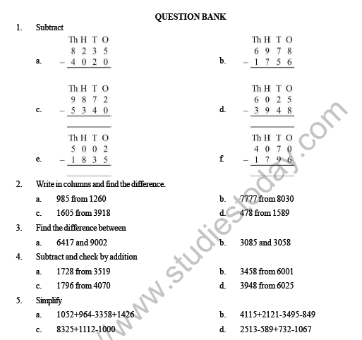 CBSE Class 3 Maths Substraction Question Bank 1