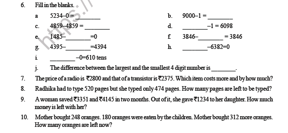 CBSE Class 3 Maths Substraction Question Bank 2