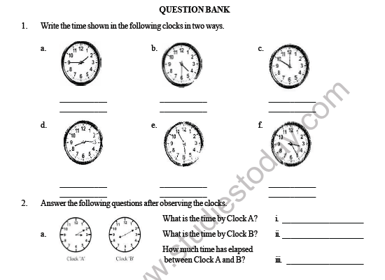 CBSE Class 3 Maths Time Question Bank 1