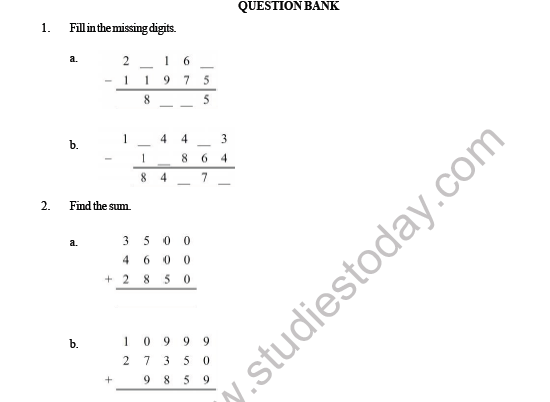 CBSE Class 4 Maths Addition and Substraction Question Bank 1