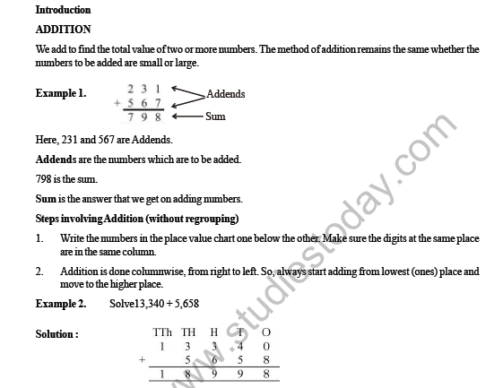 CBSE Class 4 Maths Addition and Substraction Worksheet 1