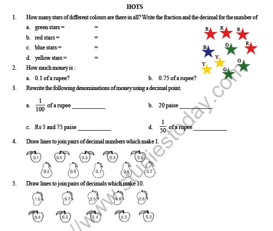 CBSE Class 4 Maths Decimals HOTs 1