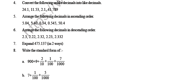 CBSE Class 4 Maths Decimals Question Bank 2