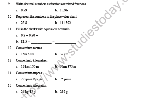 CBSE Class 4 Maths Decimals Question Bank 3