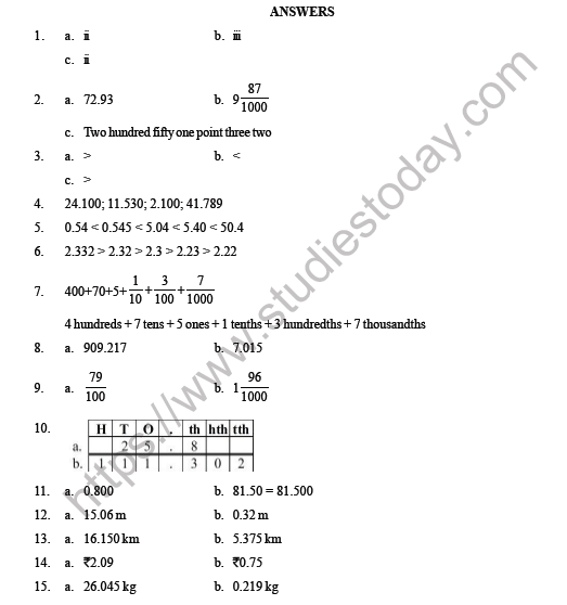 CBSE Class 4 Maths Decimals Question Bank 4