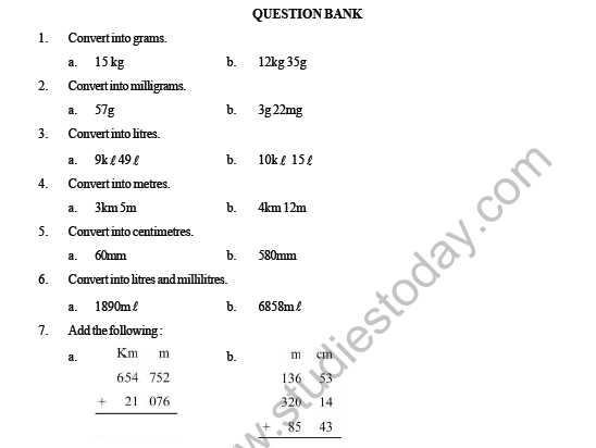 CBSE Class 4 Maths Metric Measures Question bank 1