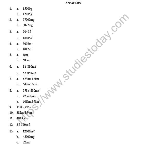 CBSE Class 4 Maths Metric Measures Question bank 3