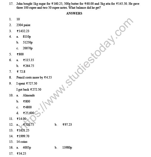 CBSE Class 4 Maths Money Question Bank 3