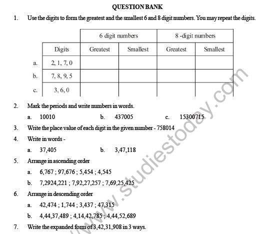 CBSE Class 4 Maths Place Value question bank 1