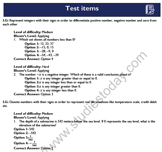 CBSE Class 6 Mathematics Integers Worksheet Set C 1