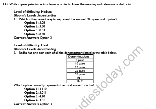 CBSE Class 6 Maths Decimals Worksheet Set A 1