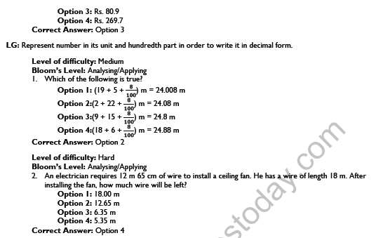 CBSE Class 6 Maths Decimals Worksheet Set A 5