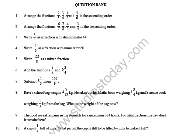 CBSE Class 6 Maths Fractions Question Bank 1