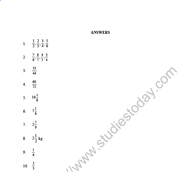 CBSE Class 6 Maths Fractions Question Bank 3