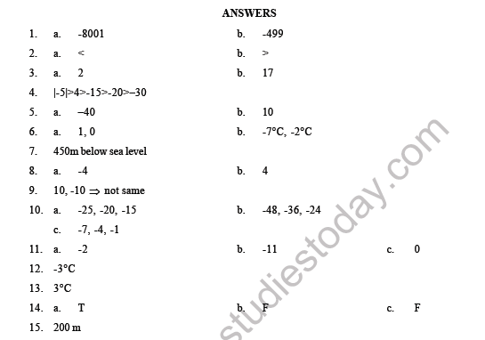 CBSE Class 6 Maths Integers Question Bank 3