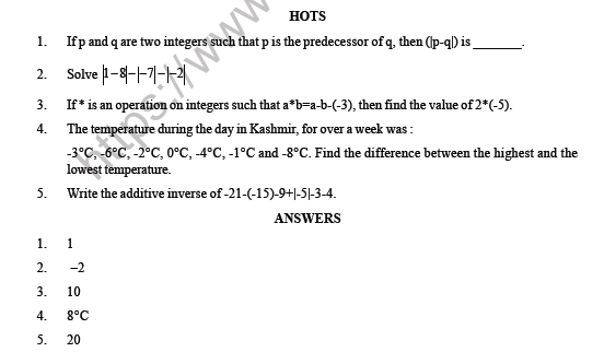 CBSE Class 6 Maths Integers Question Bank 4