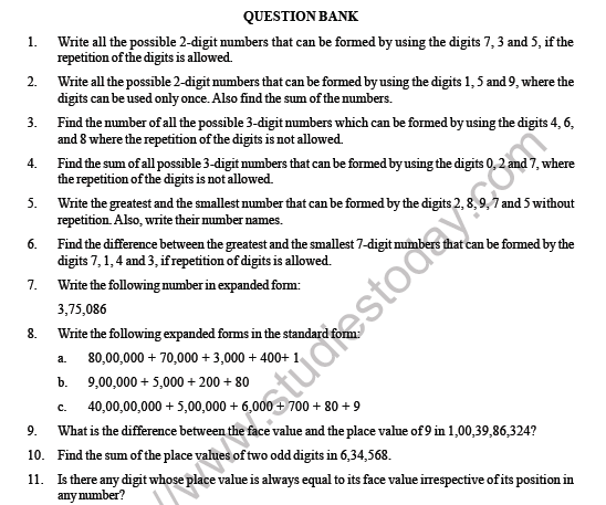 CBSE Class 6 Maths Knowing Our Numbers Question Bank 1