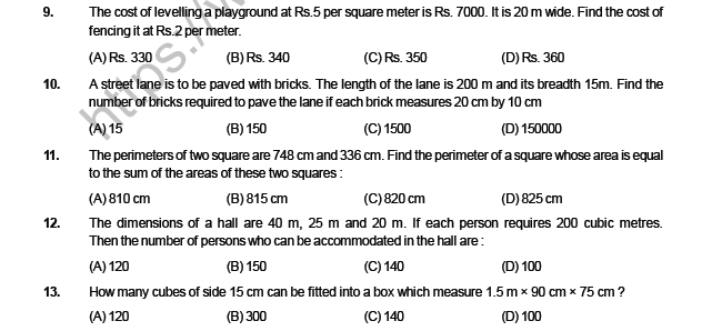 CBSE Class 6 Maths Mensuration MCQs Set B 2