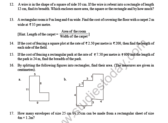 CBSE Class 6 Maths Mensuration Question Bank 3
