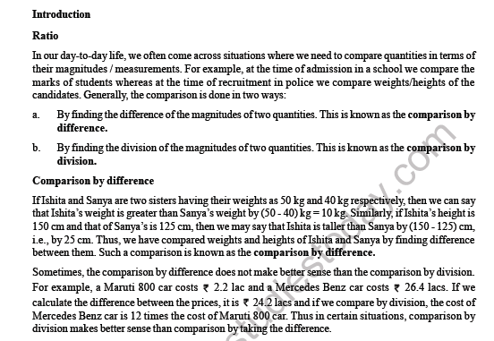 CBSE Class 6 Maths Ratio and Proportion Worksheet 3