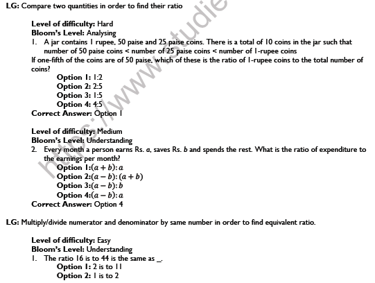 CBSE Class 6 Maths Ratio and Proportion Worksheet Set A 2