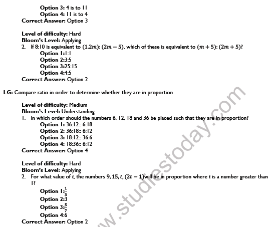 CBSE Class 6 Maths Ratio and Proportion Worksheet Set A 3