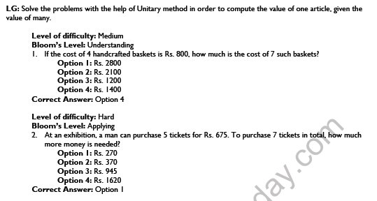 CBSE Class 6 Maths Ratio and Proportion Worksheet Set A 5