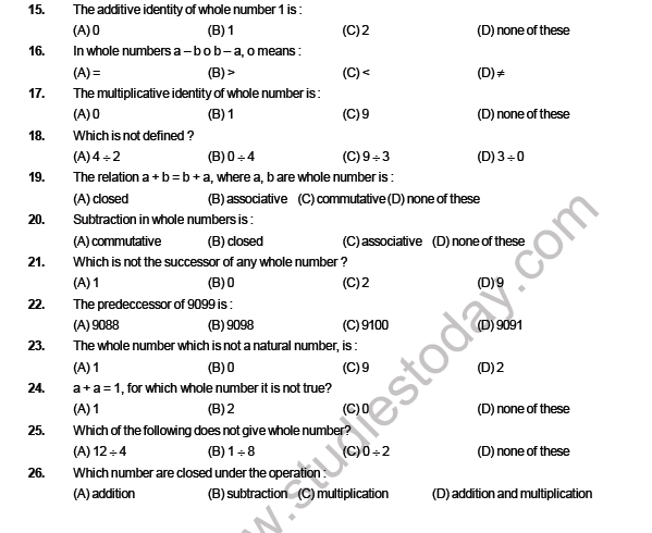 CBSE Class 6 Maths Whole Numbers MCQs Set B 3