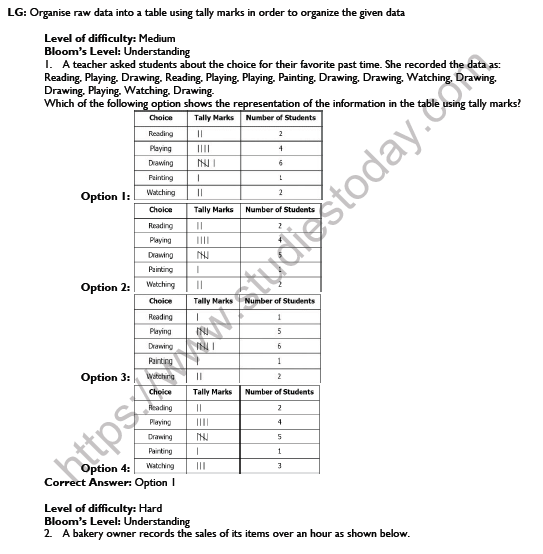 CBSE Class 6 Mental Maths Data Handling Worksheet Set A 4