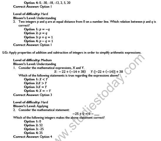 CBSE Class 7 Mathematics Integers Worksheet Set B 3