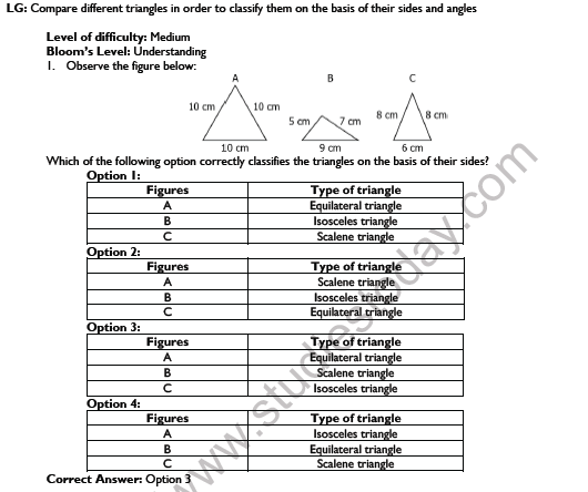 CBSE Class 7 Mathematics The Triangle And Its Properties Worksheet Set A 1