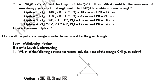 CBSE Class 7 Mathematics The Triangle And Its Properties Worksheet Set A 2