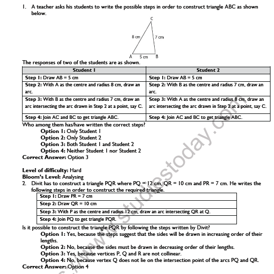 CBSE Class 7 Maths Practical Geometry Worksheet Set A 3