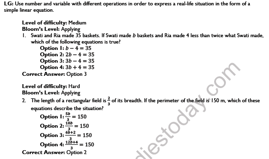 CBSE Class 7 Maths Simple Equations Worksheet Set A 1