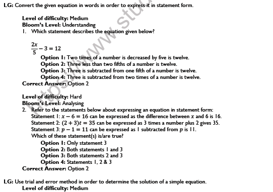 CBSE Class 7 Maths Simple Equations Worksheet Set A 2