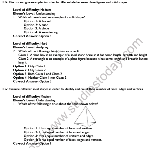 CBSE Class 7 Maths Visualising Solid Shapes Worksheet Set A 1
