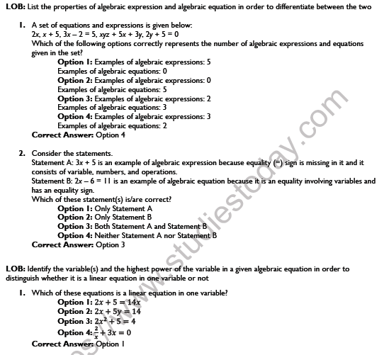 CBSE Class 8 Linear Equations in One Variance Worksheet Set B 1