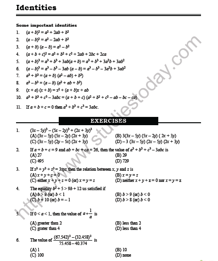 CBSE Class 8 Mathematics Algebraic Expressions and Identities MCQs Set A 1