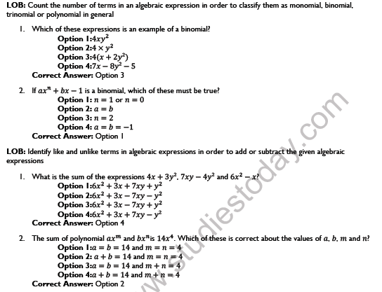 CBSE Class 8 Mathematics Algebric Expressions and Identities Worksheet Set D 1
