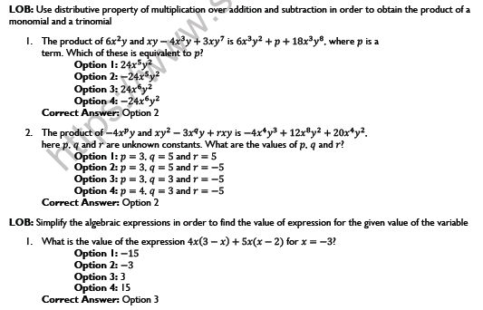 CBSE Class 8 Mathematics Algebric Expressions and Identities Worksheet Set D 4