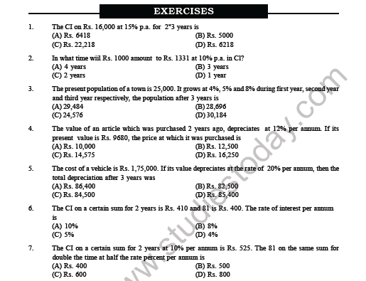 CBSE Class 8 Mathematics Comparing Quantities Compound Interest MCQs Set A 2