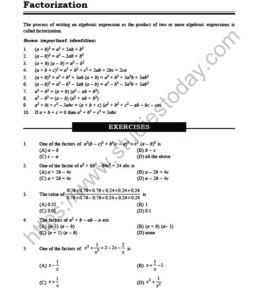 CBSE Class 8 Mathematics Factorization MCQs Set A 1